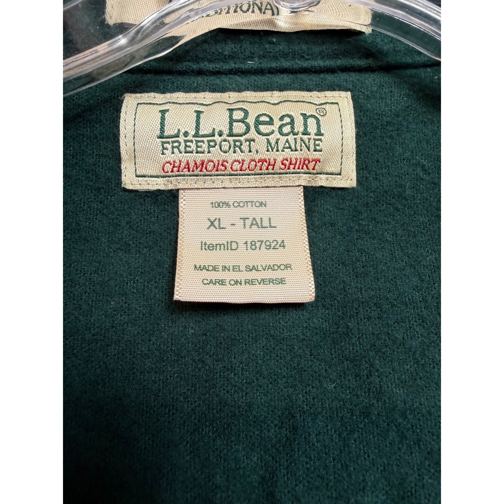 LL Bean Mens XL Tall Hunter Green Chamois Cloth Flannel Shirt (L34) - Picture 2 of 5